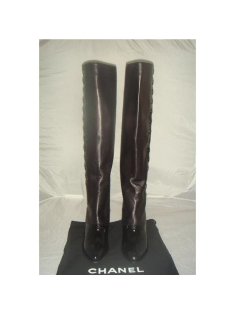 Chanel Karl Lagerfeld Runway Leather Button Boots Black Brown 10/40 New in Box - Picture 2 of 10